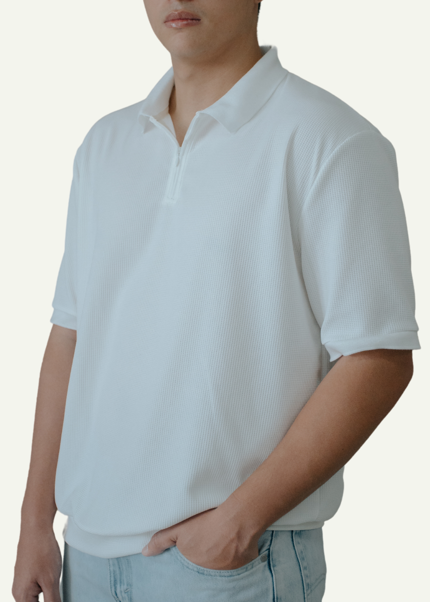 HALF-ZIP POLO SHIRT (OFF-WHITE)