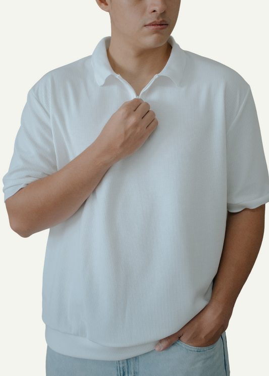 HALF-ZIP POLO SHIRT (OFF-WHITE)