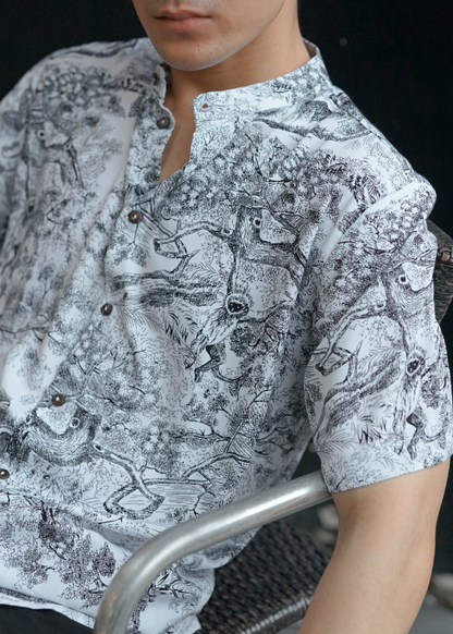 ZOU GRANDAD COLLAR PRINTED POLO