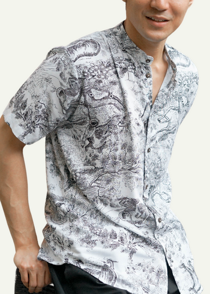 ZOU GRANDAD COLLAR PRINTED POLO