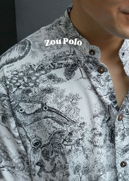 ZOU GRANDAD COLLAR PRINTED POLO