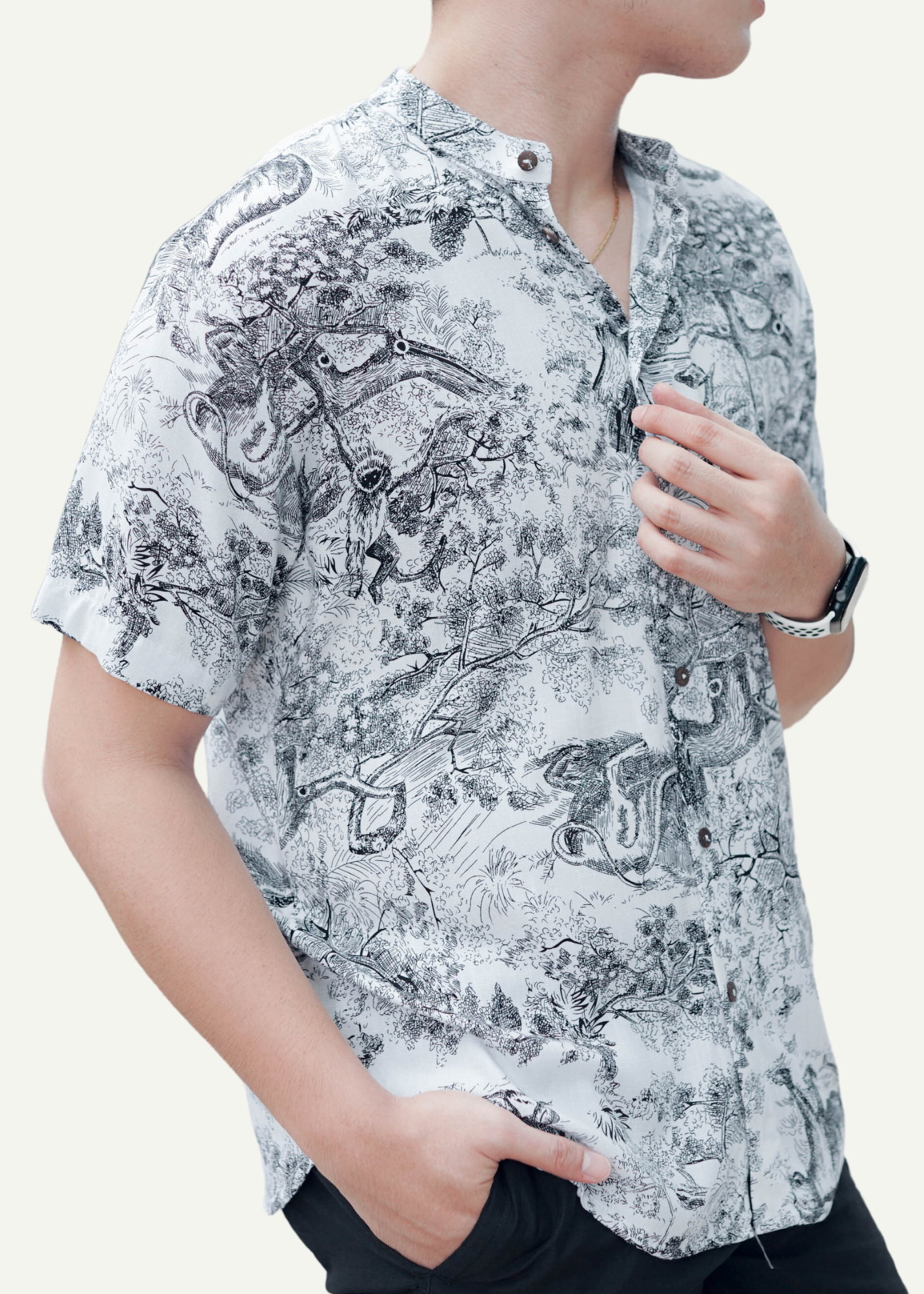 ZOU GRANDAD COLLAR PRINTED POLO