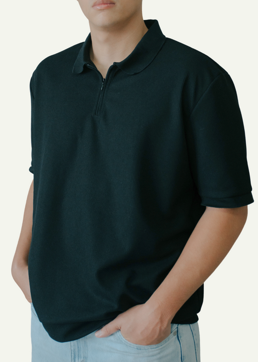 HALF-ZIP POLO SHIRT (BLACK)